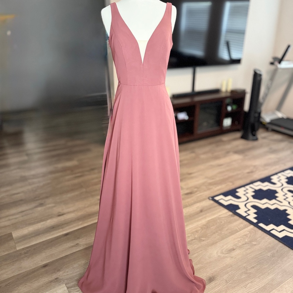 Sorella Vita Bridesmaid Sangria SZ 10 Pink Sleeveless Plunge Gown